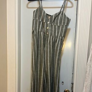 Madewell Green and White Striped Jumpsuit Relaxed Fit